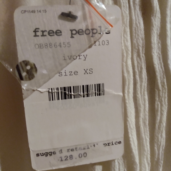 Free People Ivory Lace Peasant Mini Dress Eyelet Crepe Button Ruffle Long Sleeve - Picture 8 of 8